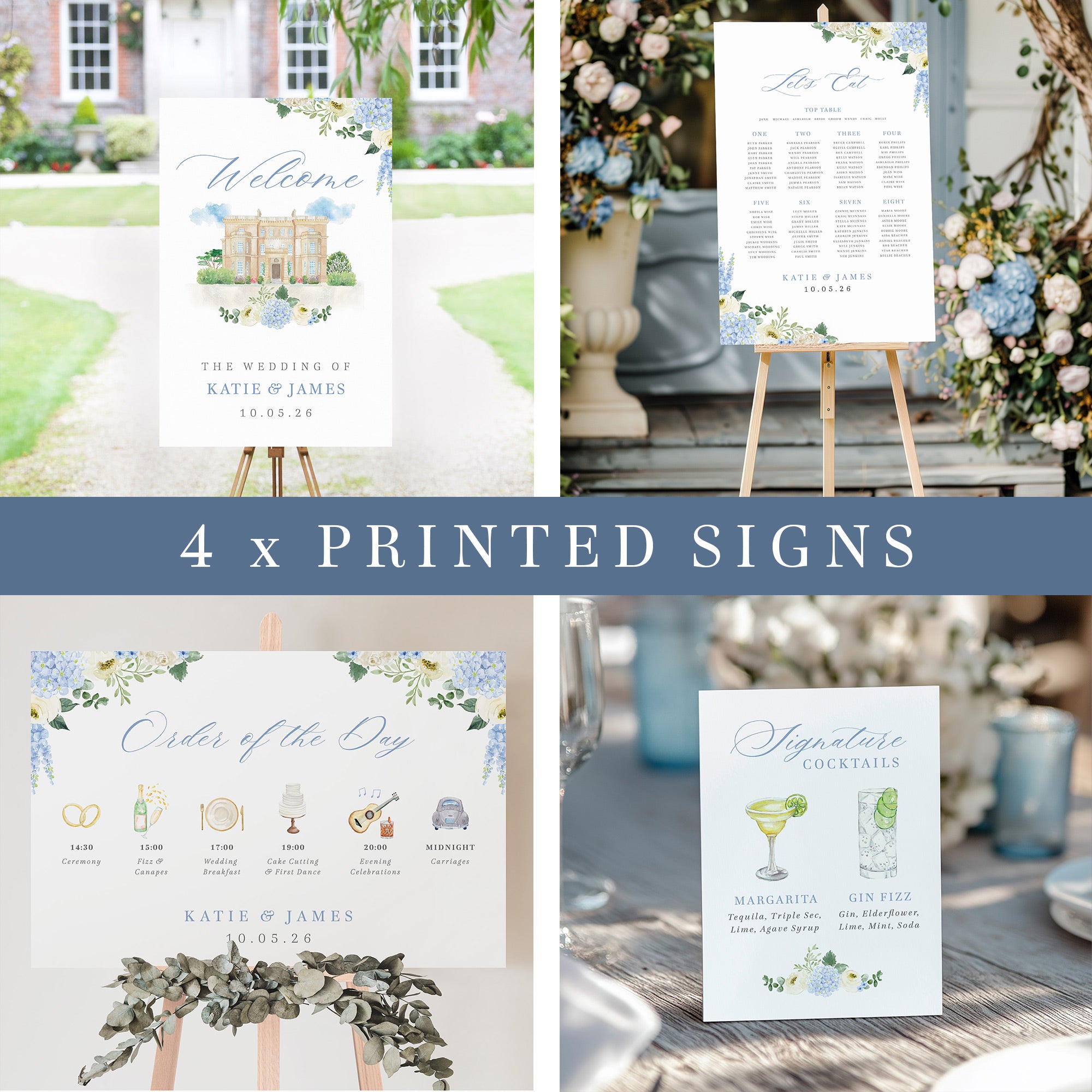 Splendid Sign Blue Hydrangea Wedding Sign Bundle – Splendid Swan