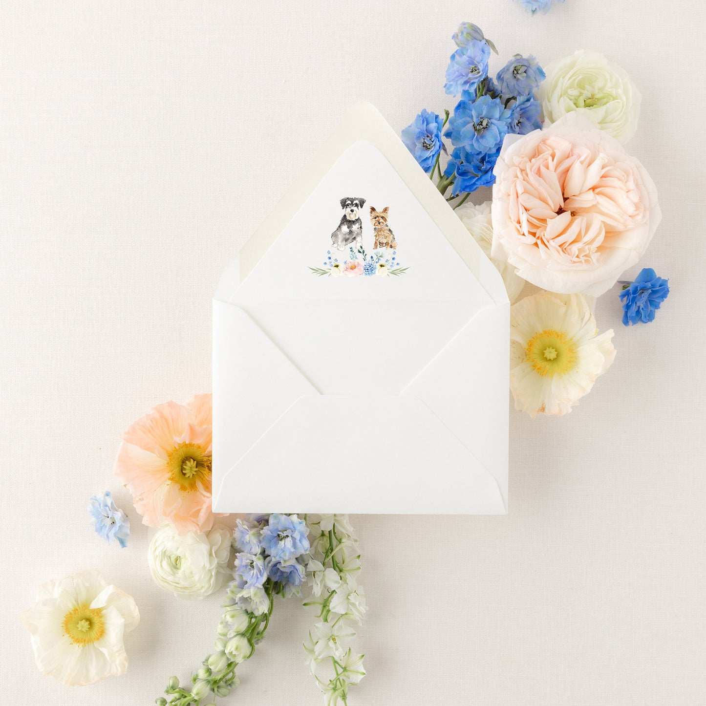 blue wildflower pet portrait printed envelope liner