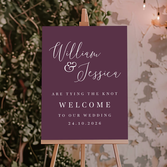 burgundy wedding welcome sign