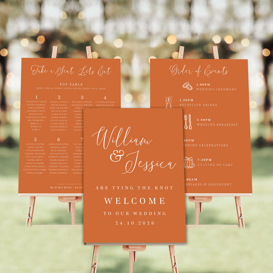 burnt orange wedding sign bundle welcome sign order of events table plan seating plan