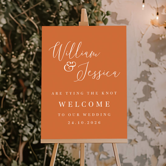 burnt orange wedding welcome sign