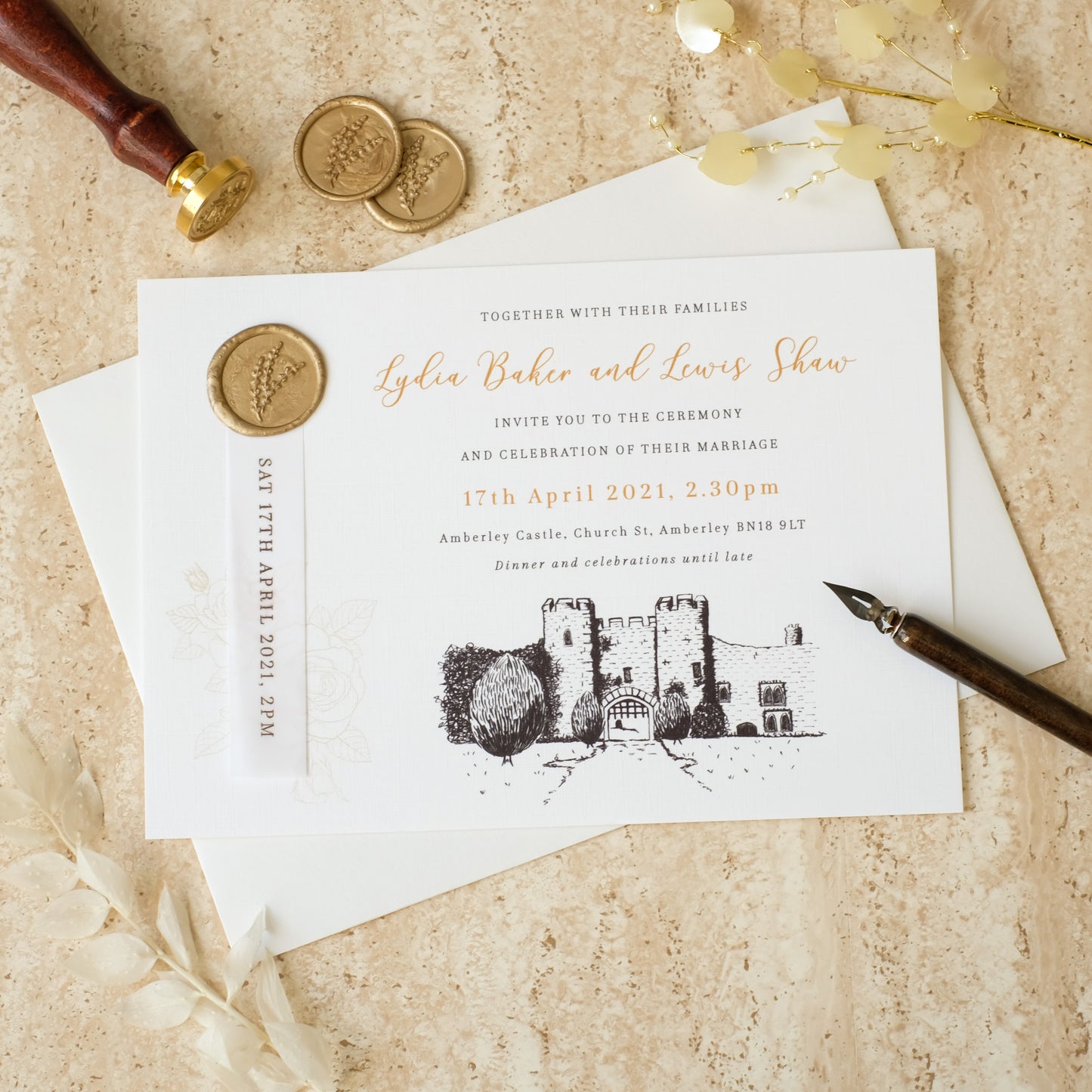 Invitation With Wax Seal and Venue Illustration