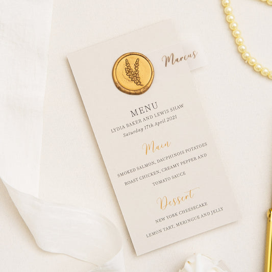 Wedding Menu With Gold Wax Seal