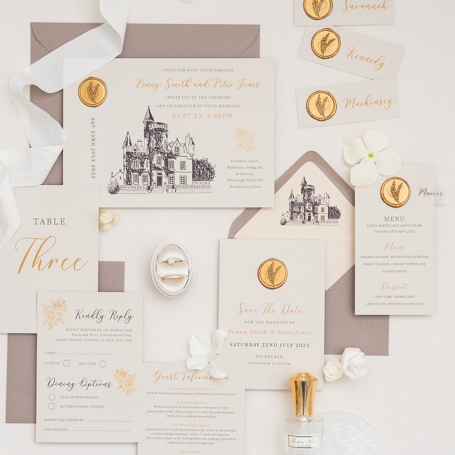 Castle wedding invitations by Splendid Swan