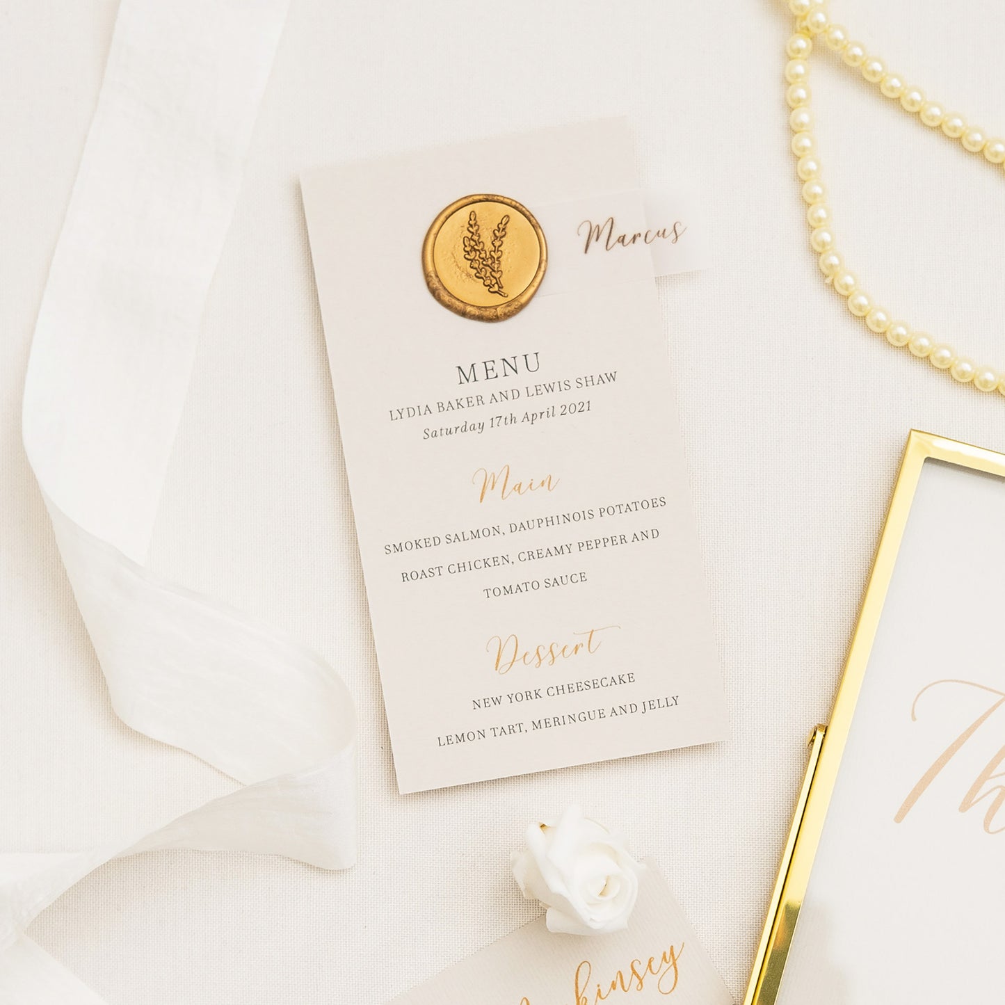 Personalised Menu With Gold Wax Seal