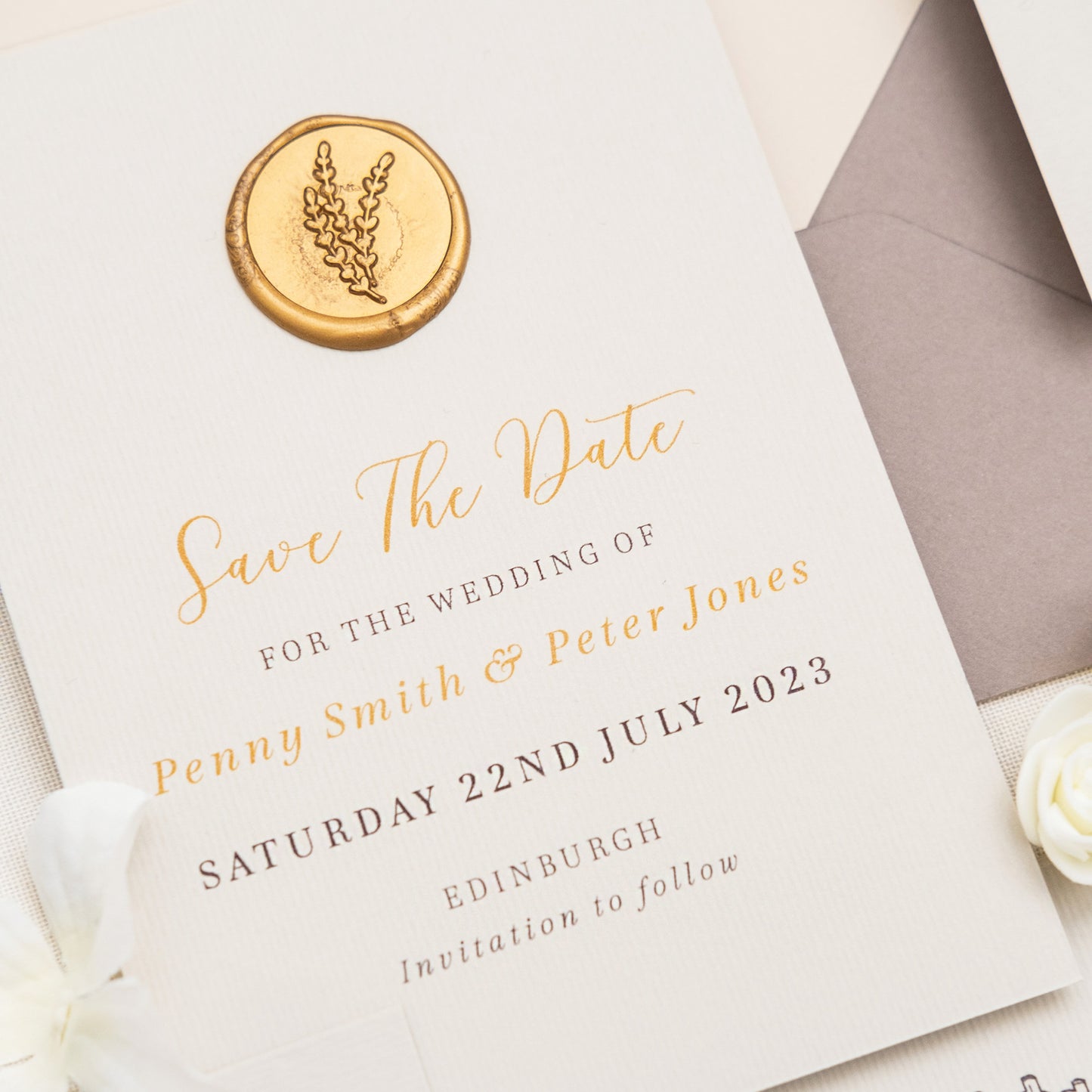 Save The Date With Gold Wax Seal