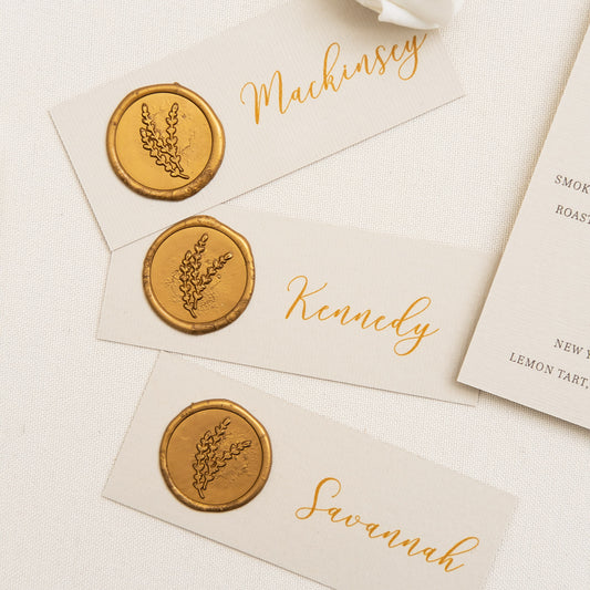 Personalised Place Cards With Gold Wax Seal