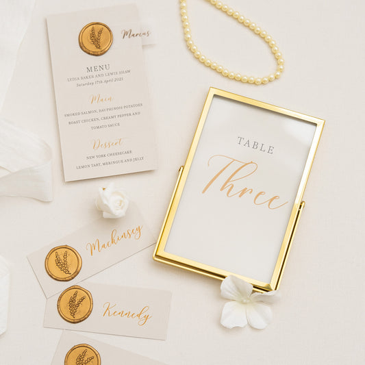 Champagne and Cashmere Gold Table Number