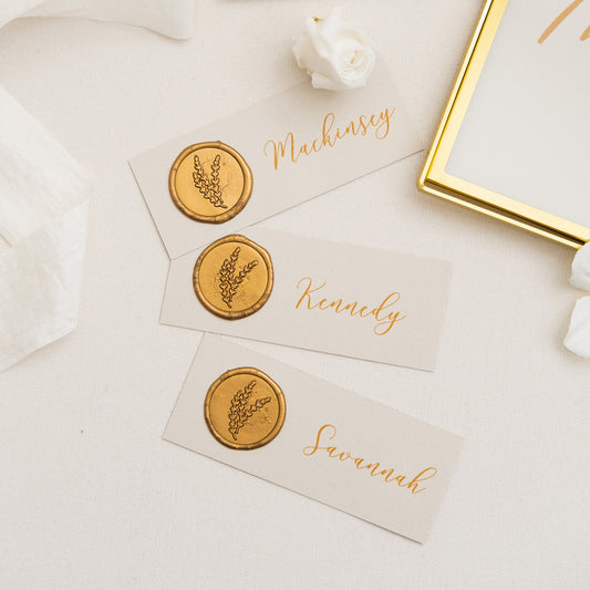 Personalised Place Cards With Gold Wax Seal