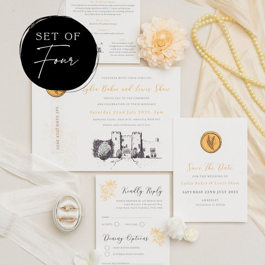 Gold Splendour | Castle Wedding Invitation Set