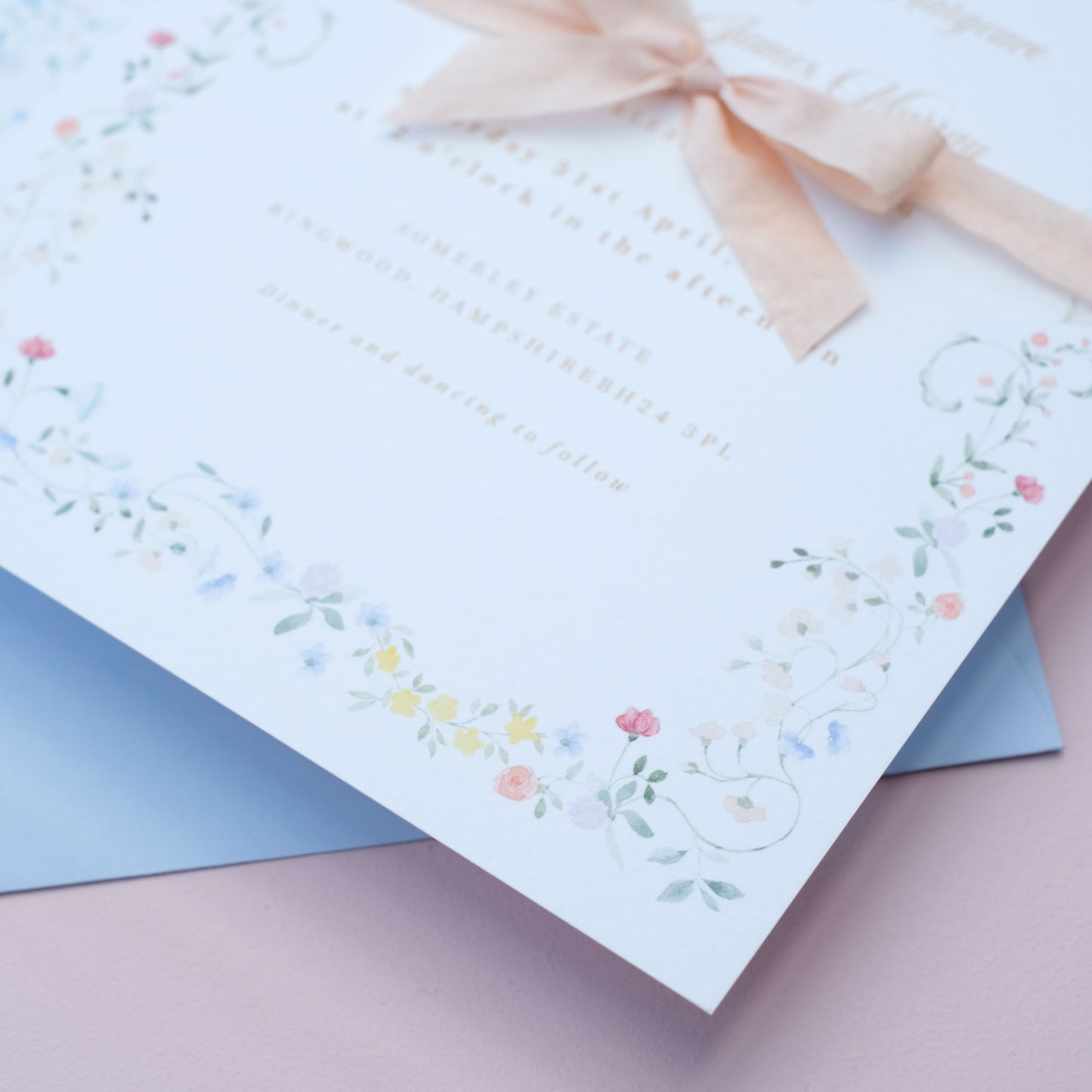 vintage style floral wedding invitation with elegant floral border