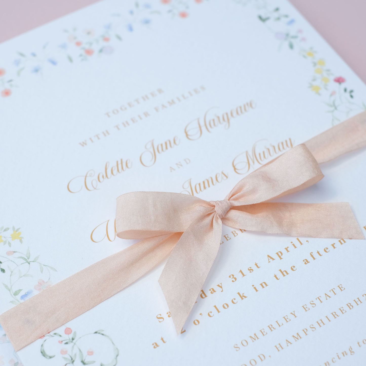 vintage style floral wedding invitation with elegant floral border