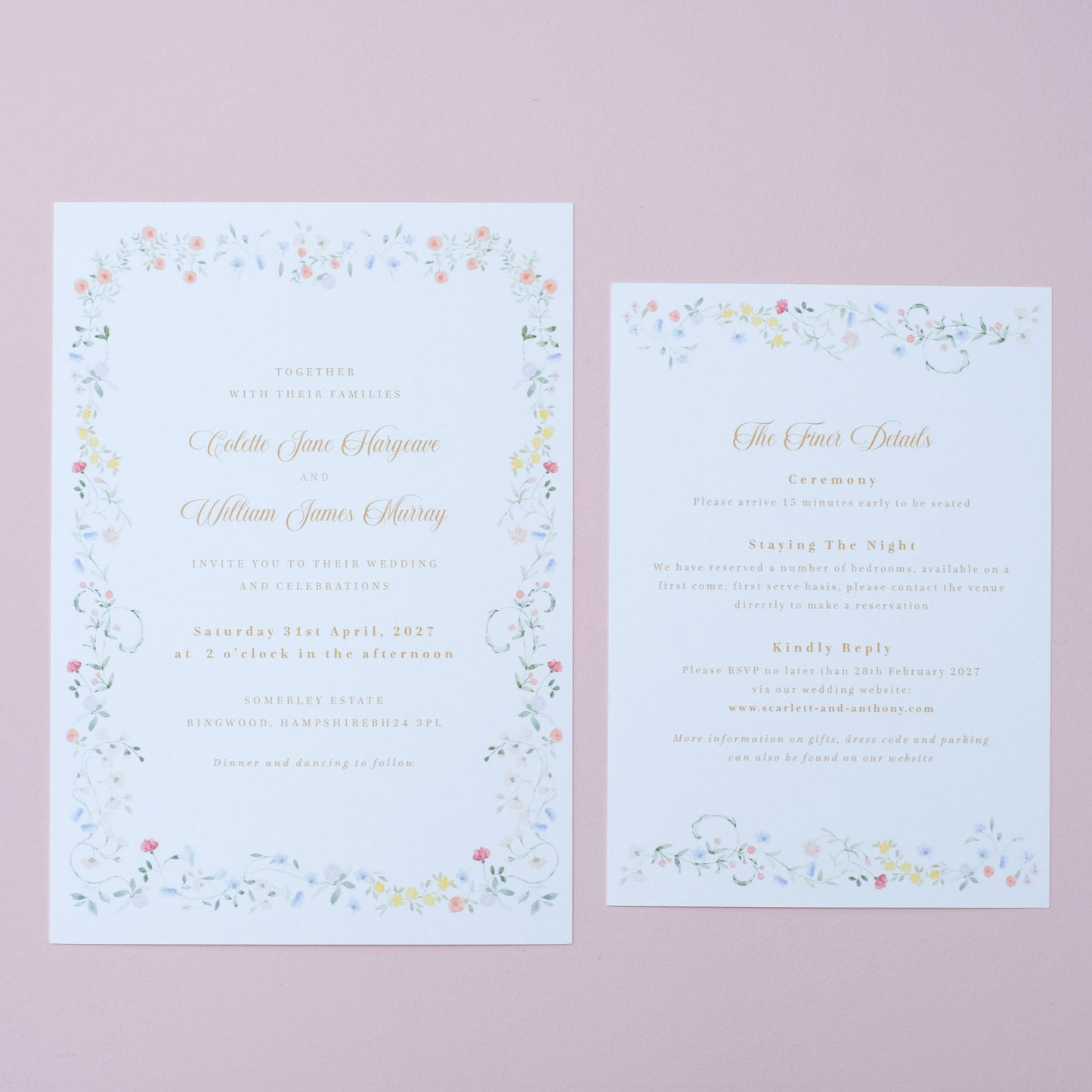 vintage style floral wedding invitation with elegant floral border