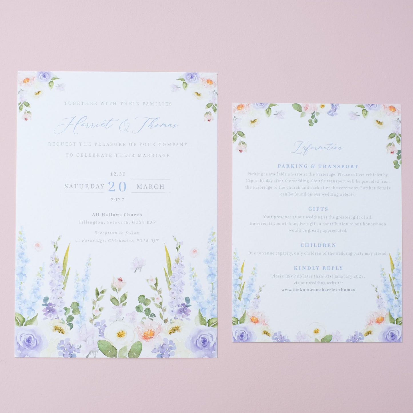 delphinium wedding invitations with ribbon