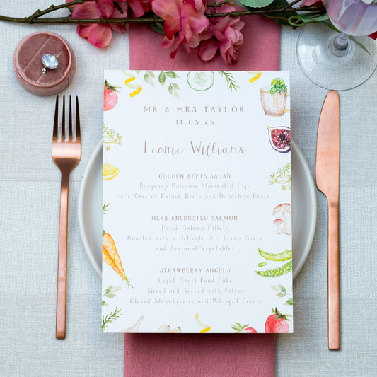 Illustrated Wedding Menu with Ingredients