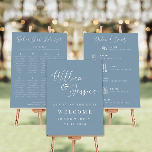 wedding sign bundle dusty blue welcome sign order of events table plan seating plan