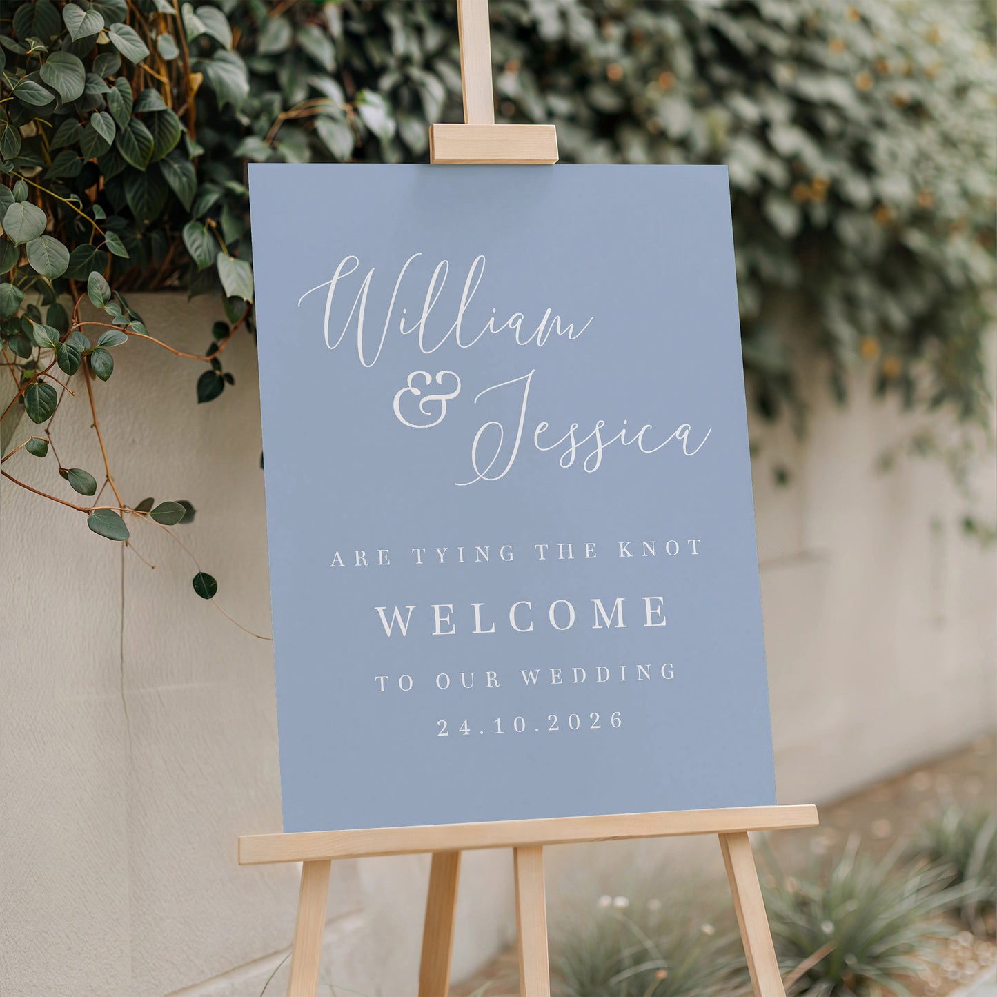 wedding welcome sign dusty blue