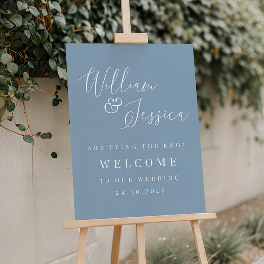 wedding welcome sign dusty blue