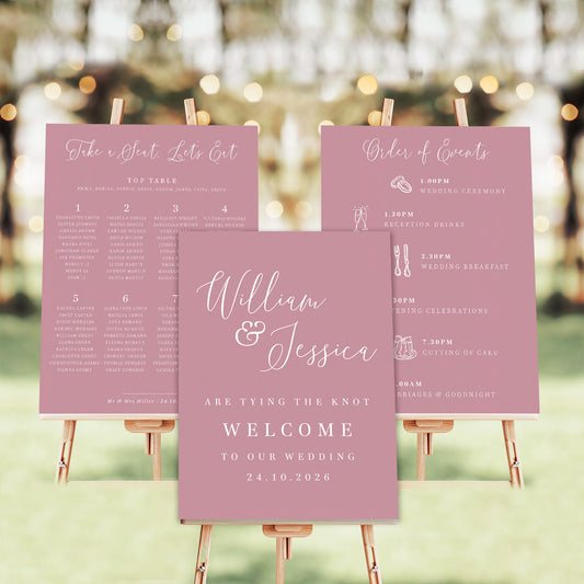dusty rose wedding sign bundle welcome sign order of events table plan