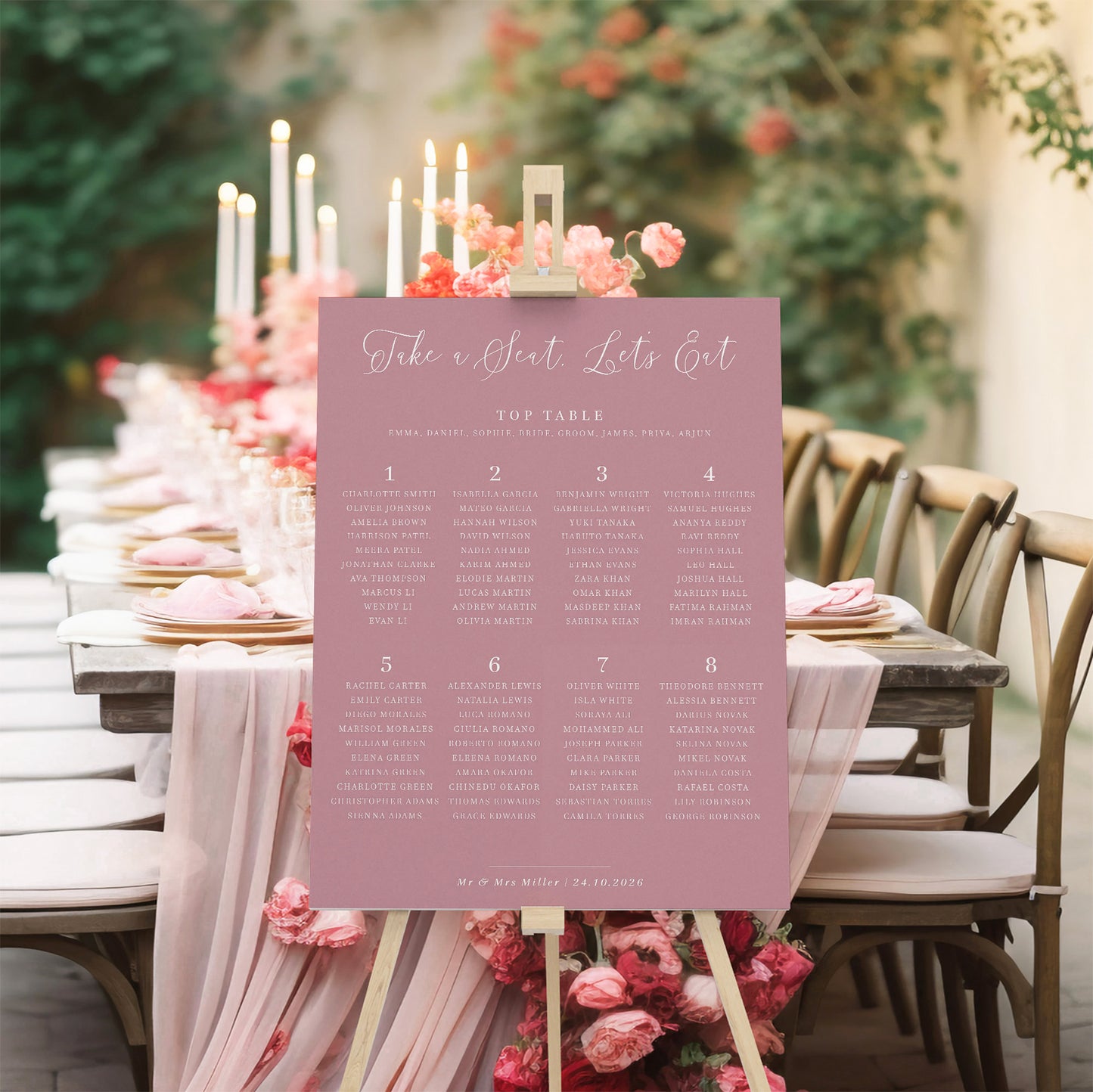 table plan wedding sign dusty rose