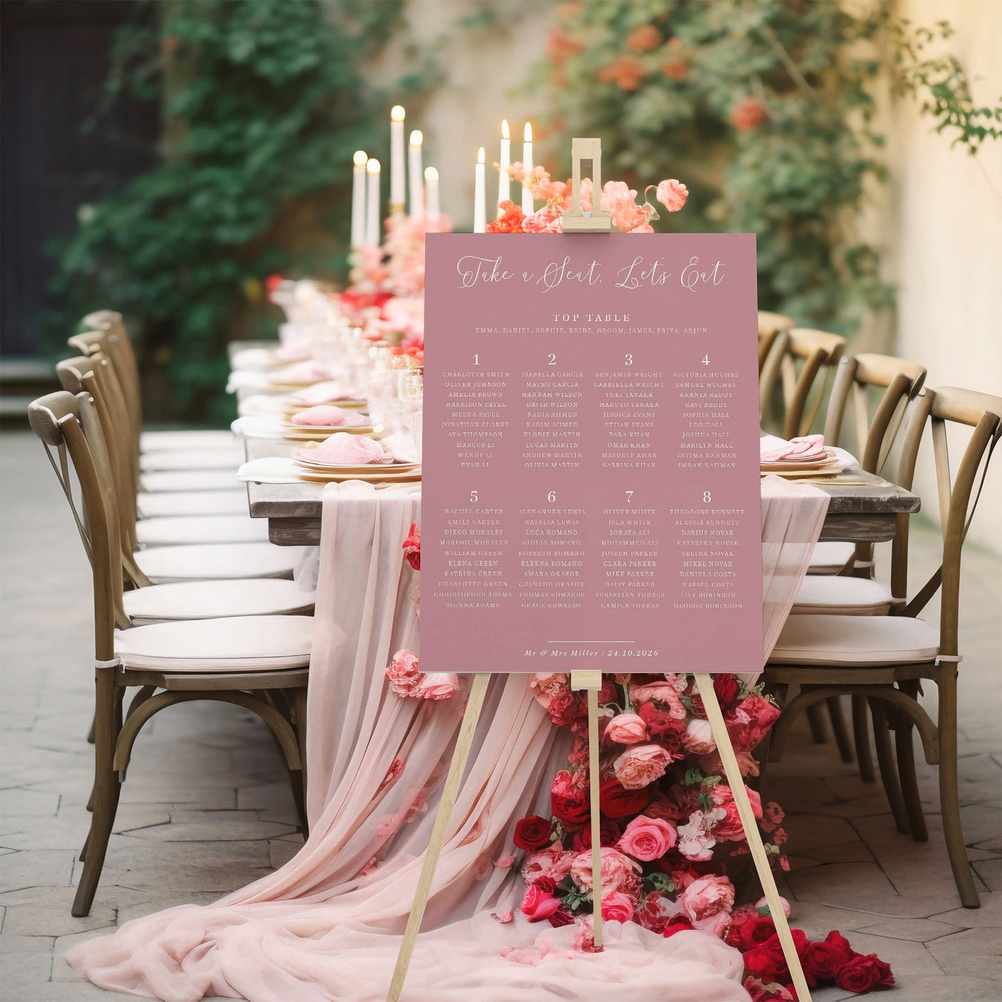 table plan dusty rose wedding sign
