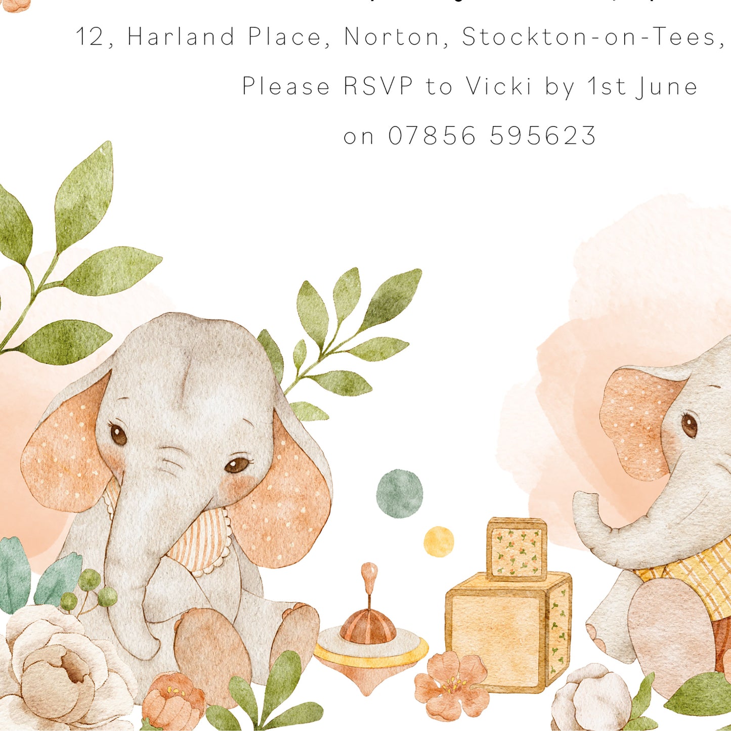 Elephant Baby Shower Invitation With Watercolour Elephants