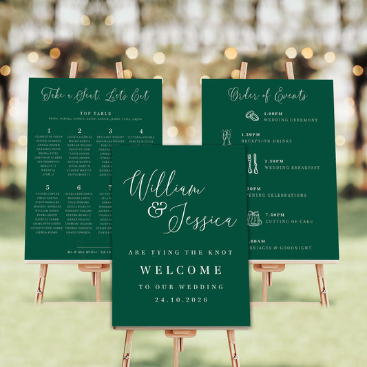 emerald green wedding sign bundle welcome sign order of events table plan seating plan