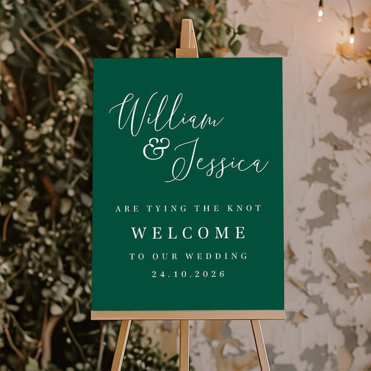 emerald green wedding welcome sign