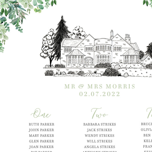 Sage Foliage Table Plan With Venue Drawing