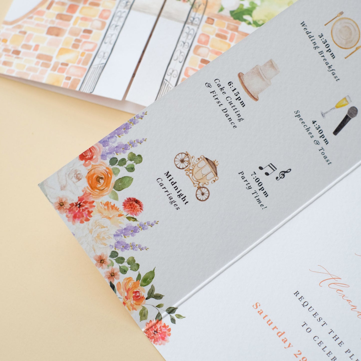 Glenapp Castle wedding invitations with floral design
