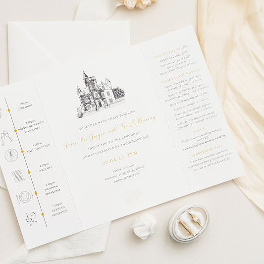 Castle Wedding invitation With Wedding Details Enclosed