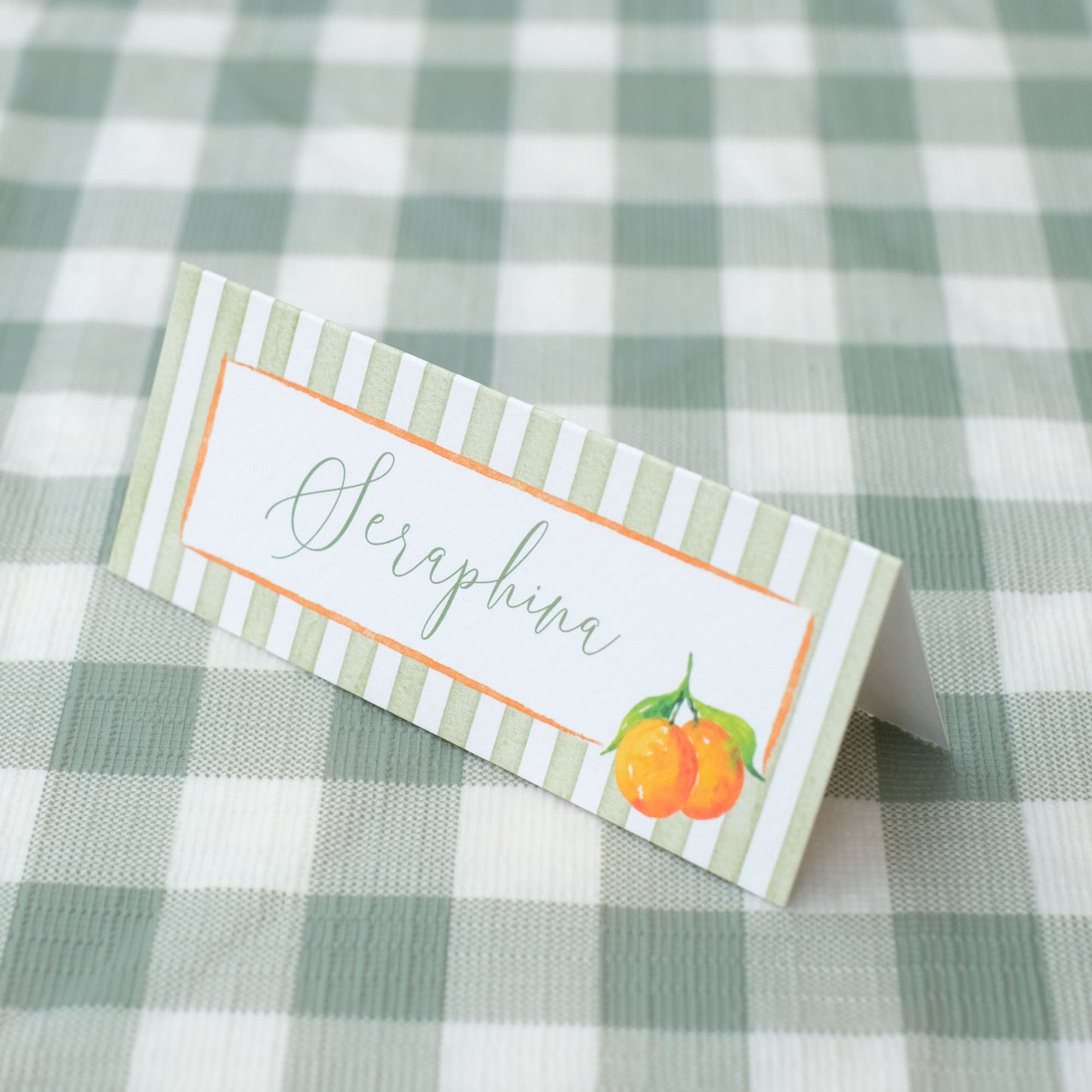 Place Card with Oranges & Stripes