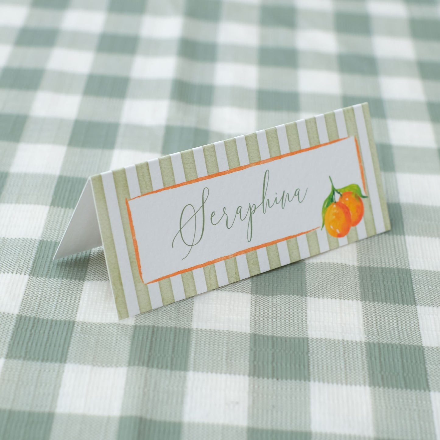 Place Card with Oranges & Stripes