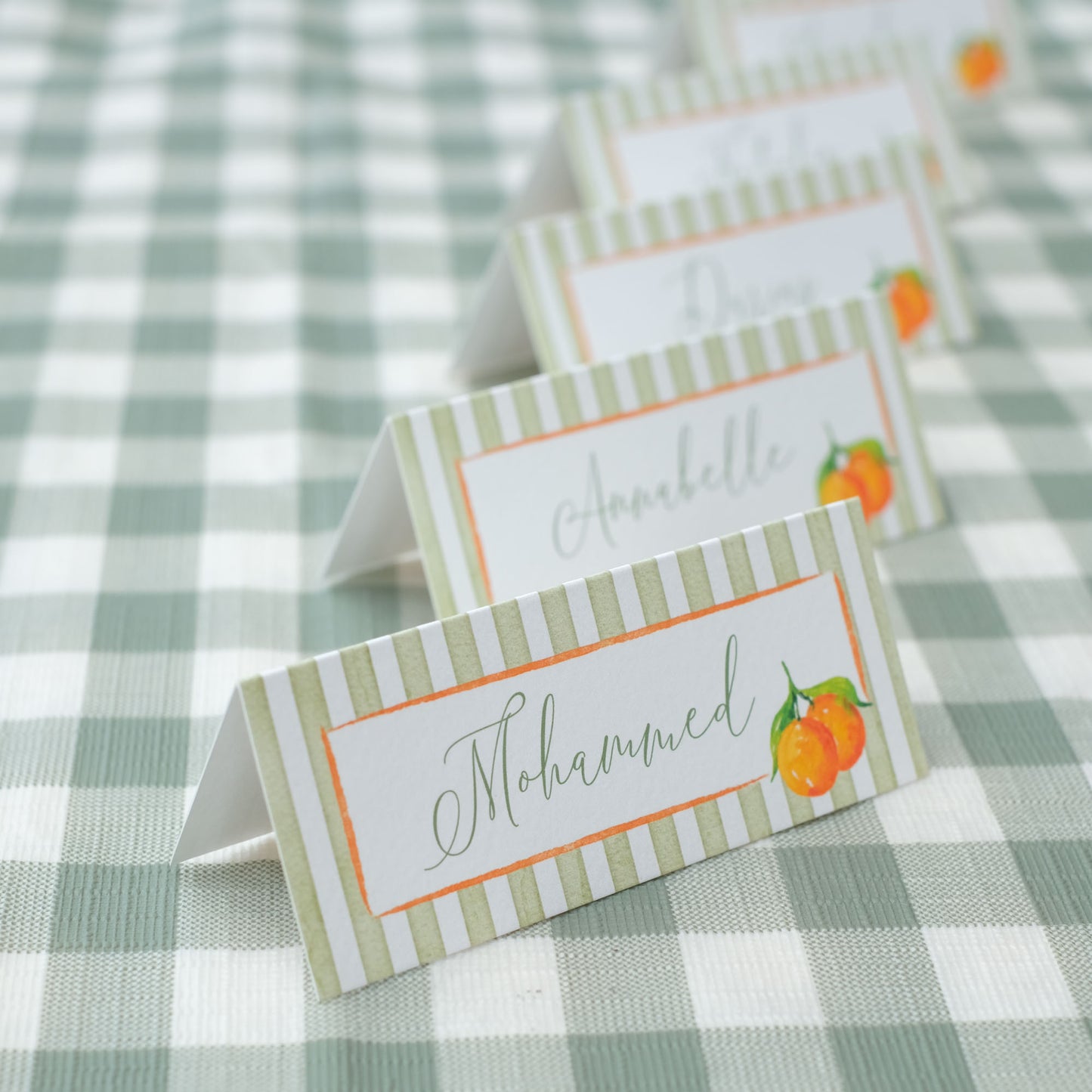 Place Card with Oranges & Stripes