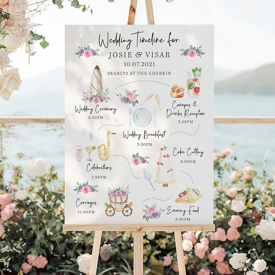 Illustrated order of the day sign with watercolour paintings