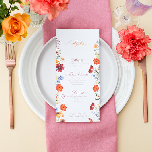 wedding menu with autumn flowers