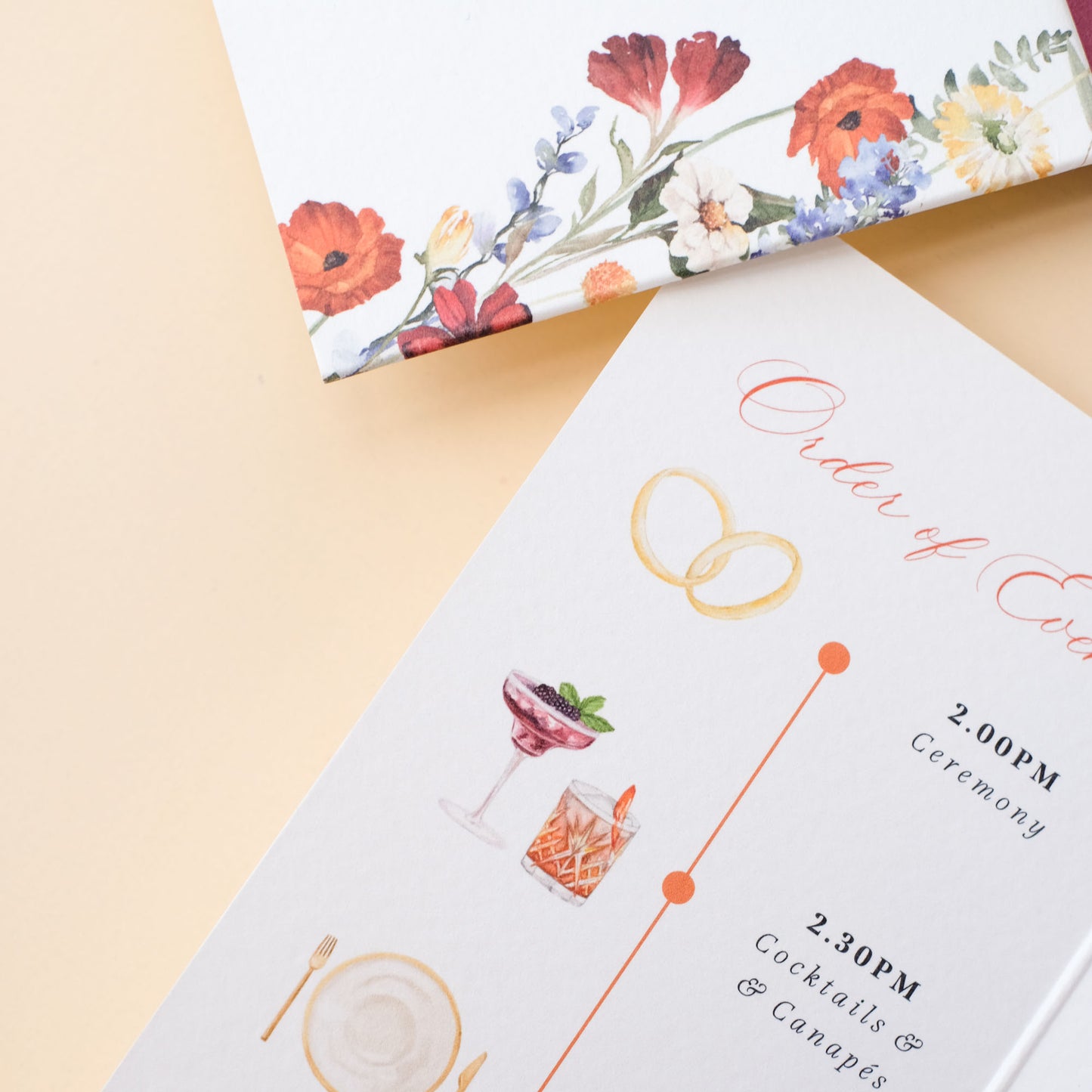 autumn wedding invitation with wildflowers and wax seal