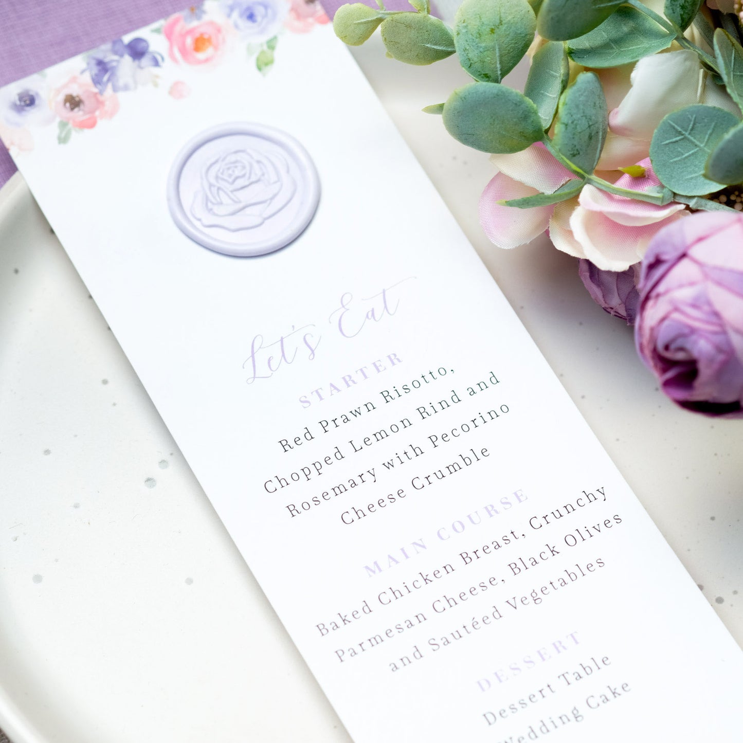 Lavender Blooms Wedding Menu