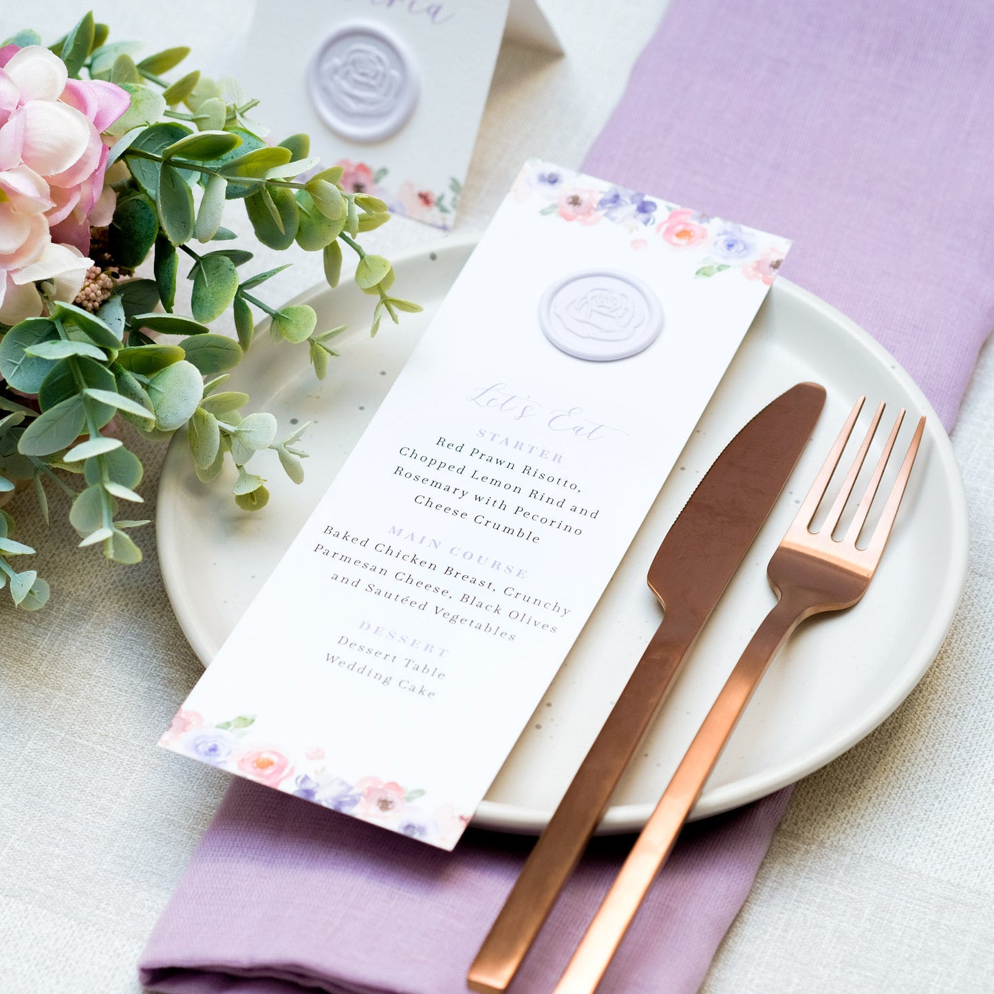 Lavender Blooms Wedding Menu