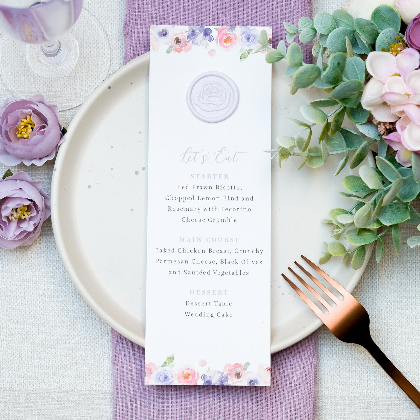 Lavender Blooms Wedding Menu