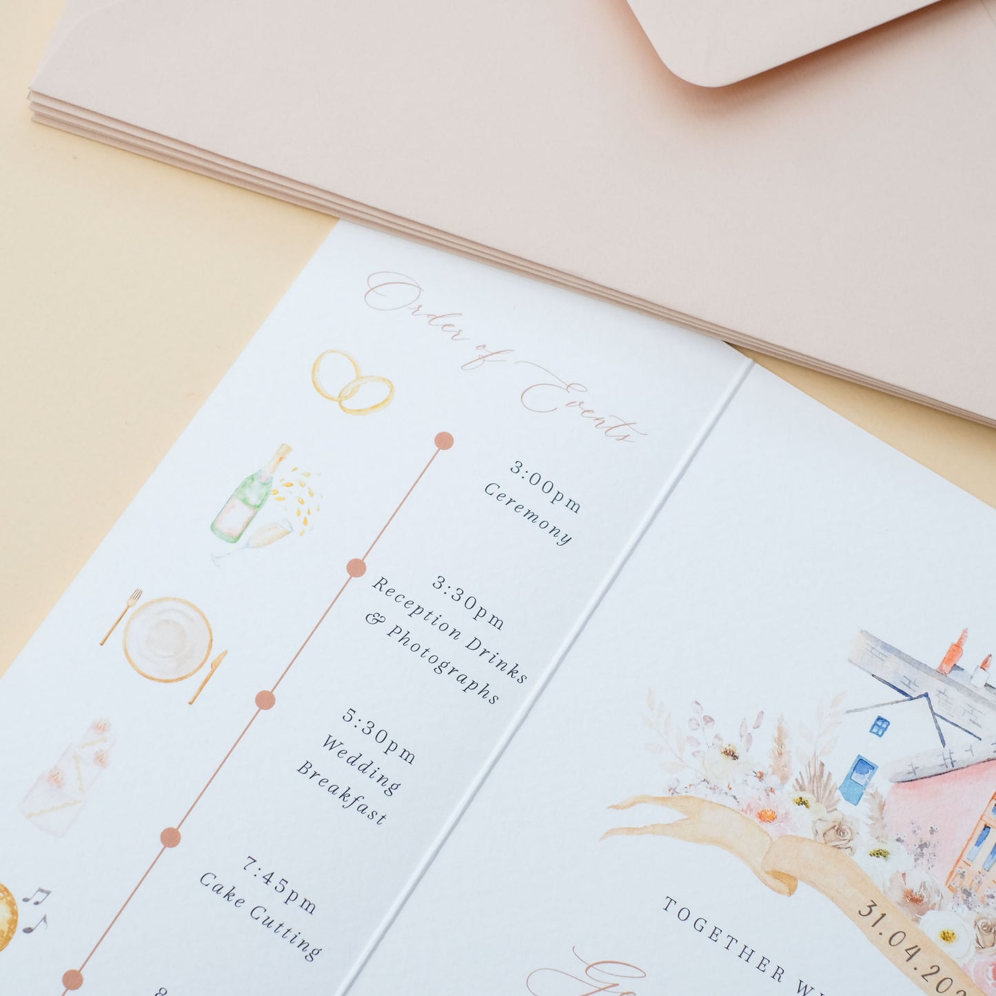 Le petit chateau wedding invitations, Northumberland