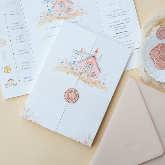 Le petit chateau wedding invitations, Northumberland