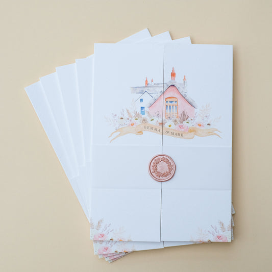 Le petit chateau wedding invitations, Northumberland