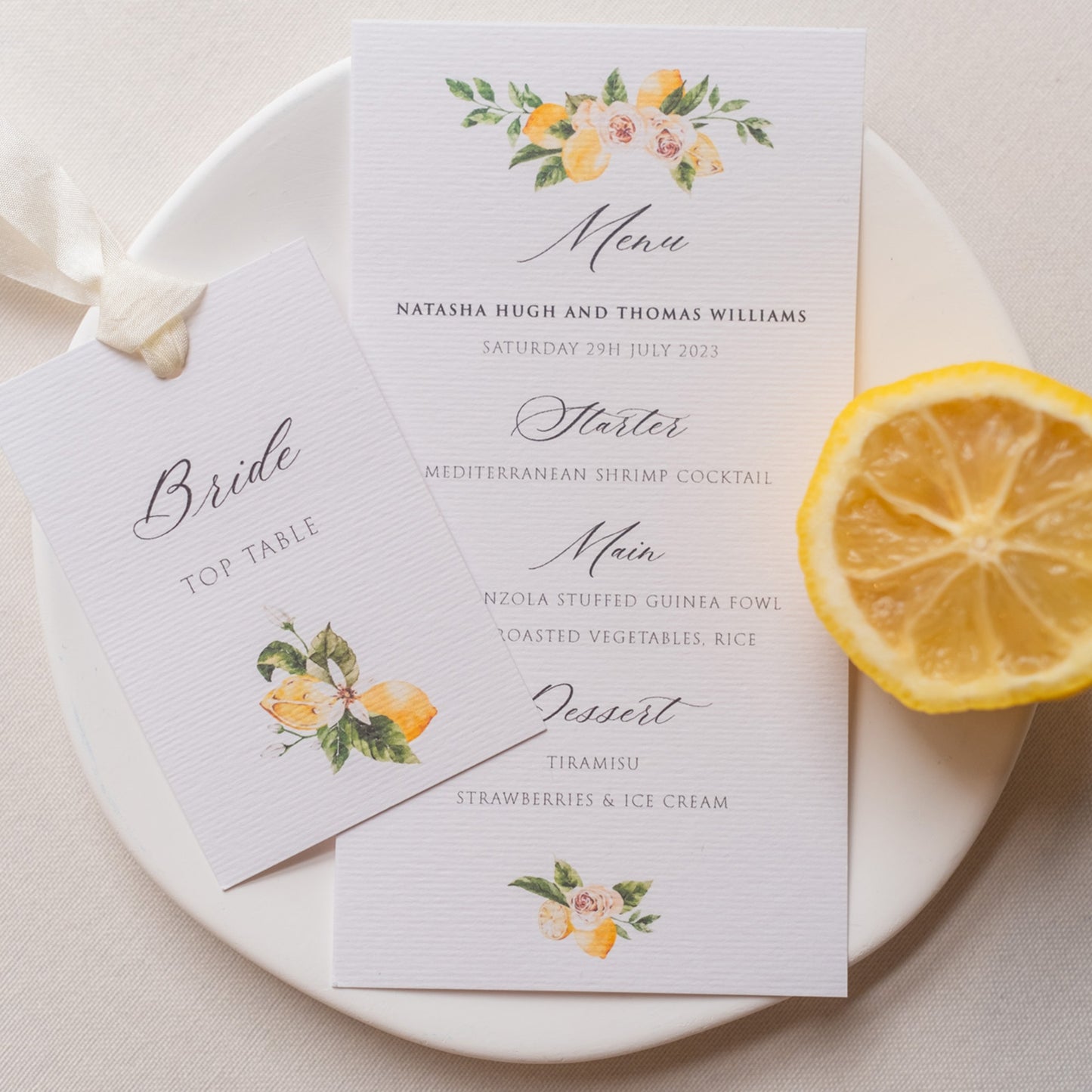 wedding place cards with lemons for italian wedding