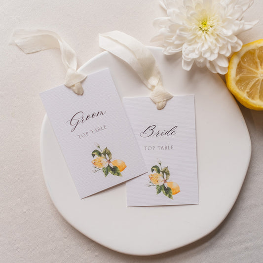 wedding place cards with lemons for italian wedding