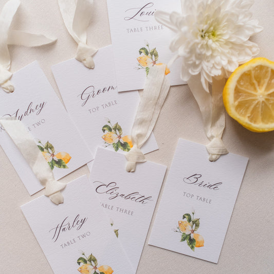 wedding place cards with lemons for italian wedding