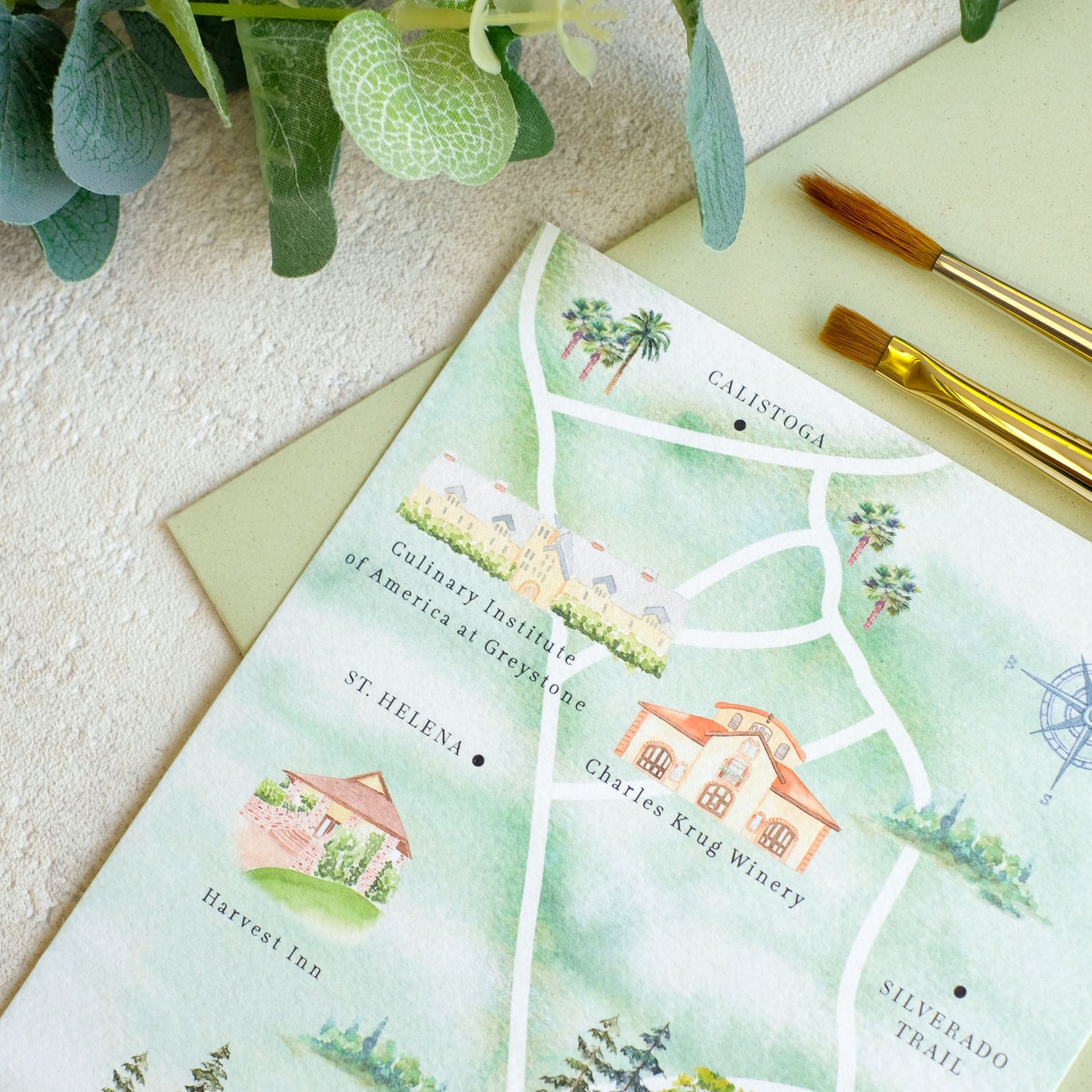 Napa Valley Watercolour Wedding Map