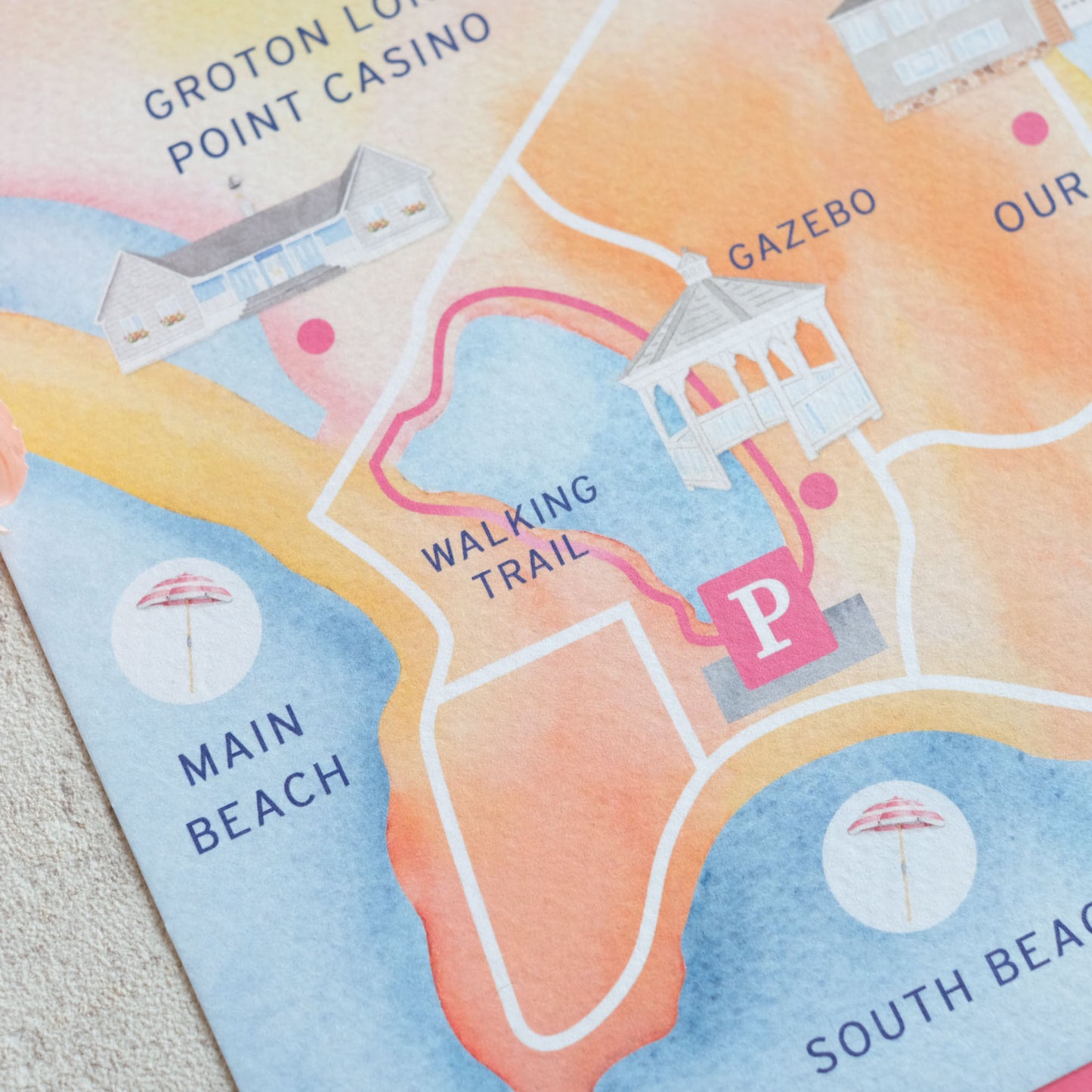 Sunset Watercolour Wedding Map