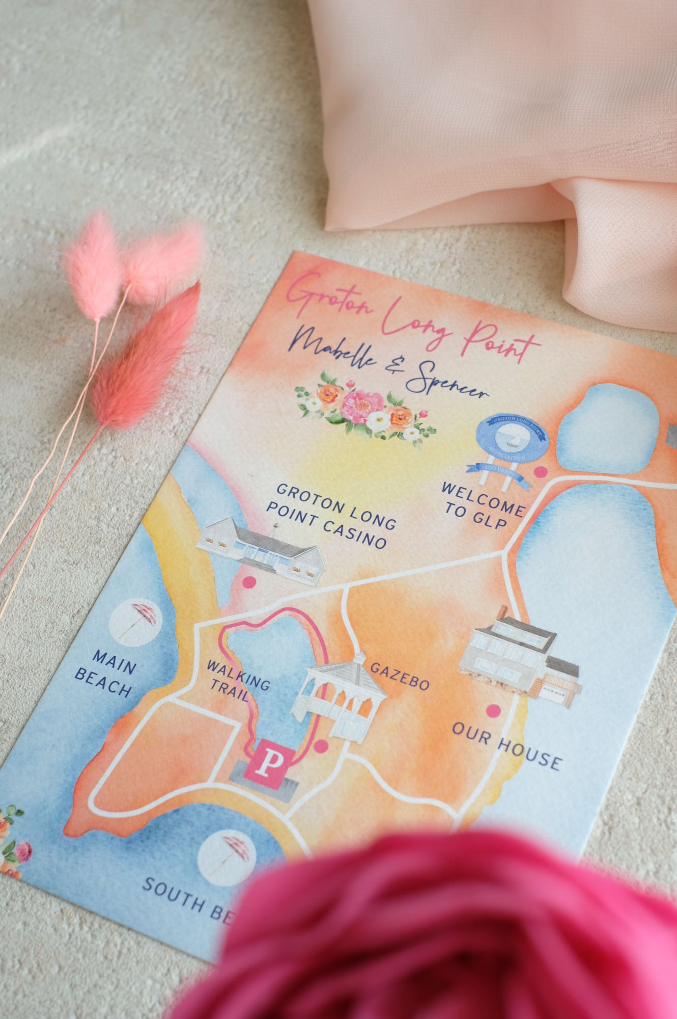 Sunset Watercolour Wedding Map