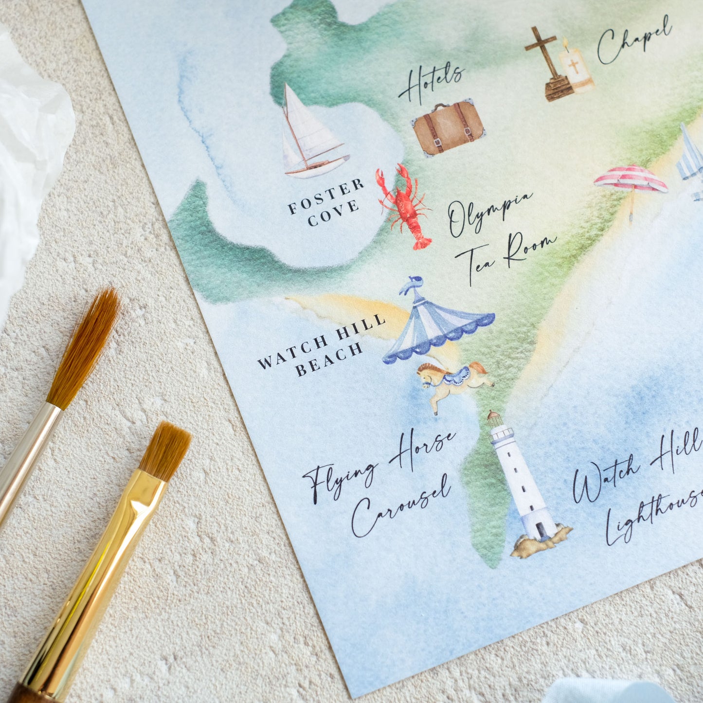 Watch Hill Watercolour Wedding Map